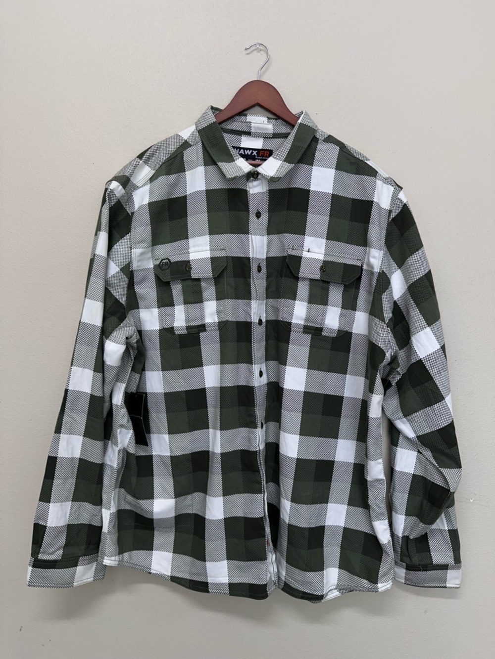 HAWX FR Work Gear Men’s work shirt Green and white plaid Button up
